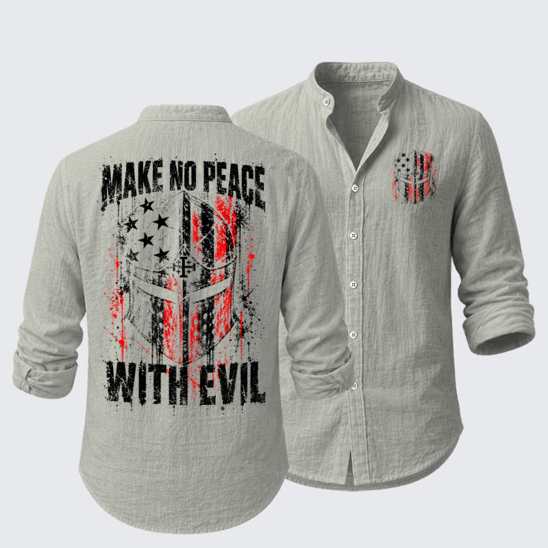 Long Sleeve Casual Shirt -Make No Peace With Evil – Christian Warrior Knight