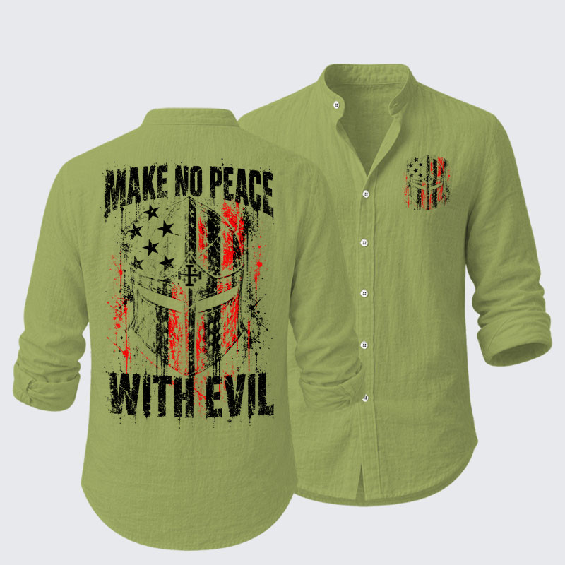 Long Sleeve Casual Shirt -Make No Peace With Evil – Christian Warrior Knight