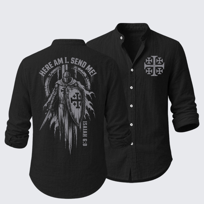 Long Sleeve Casual Shirt - Here Am I, Send Me – Isaiah 6:8 Christian Knight