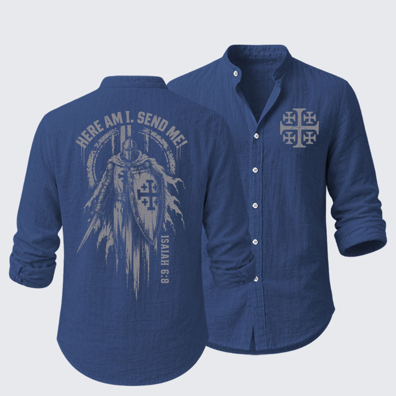 Long Sleeve Casual Shirt - Here Am I, Send Me – Isaiah 6:8 Christian Knight