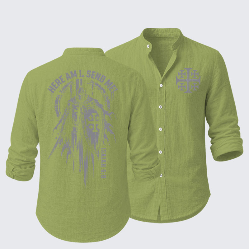 Long Sleeve Casual Shirt - Here Am I, Send Me – Isaiah 6:8 Christian Knight