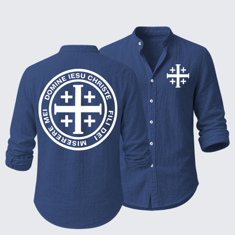 Long Sleeve Casual Shirt - Domine Iesu Christe Jerusalem Cross