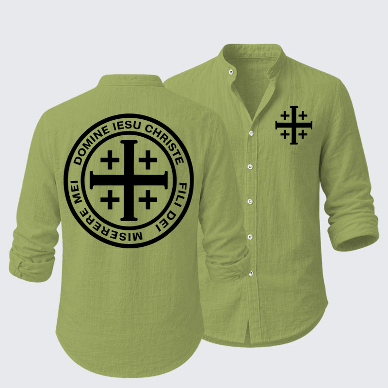Long Sleeve Casual Shirt - Domine Iesu Christe Jerusalem Cross