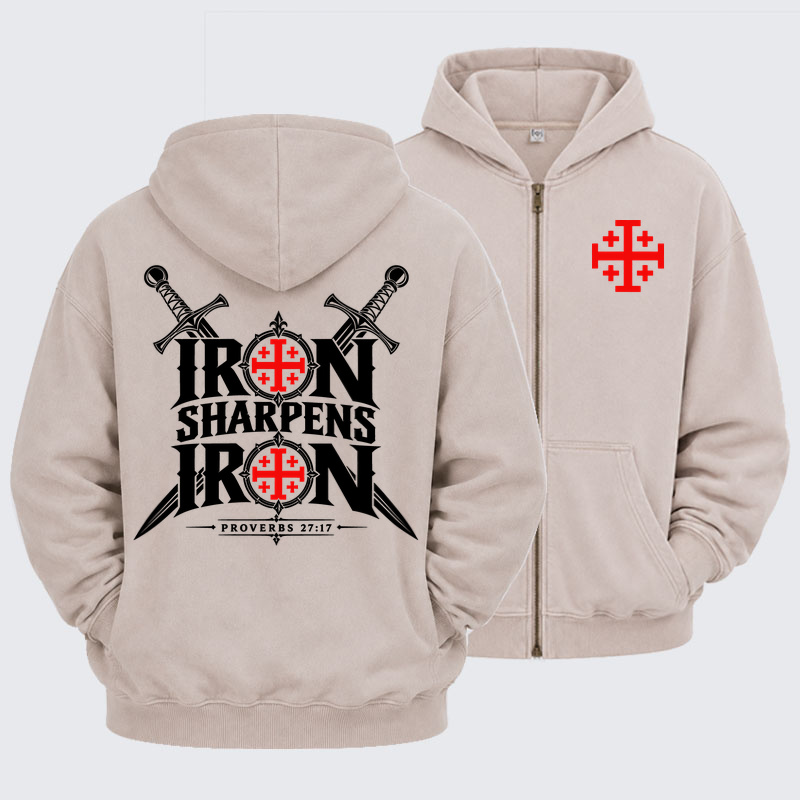 Washed Zip-Up Hoodie  – Iron Sharpens Iron Proverbs 27:17