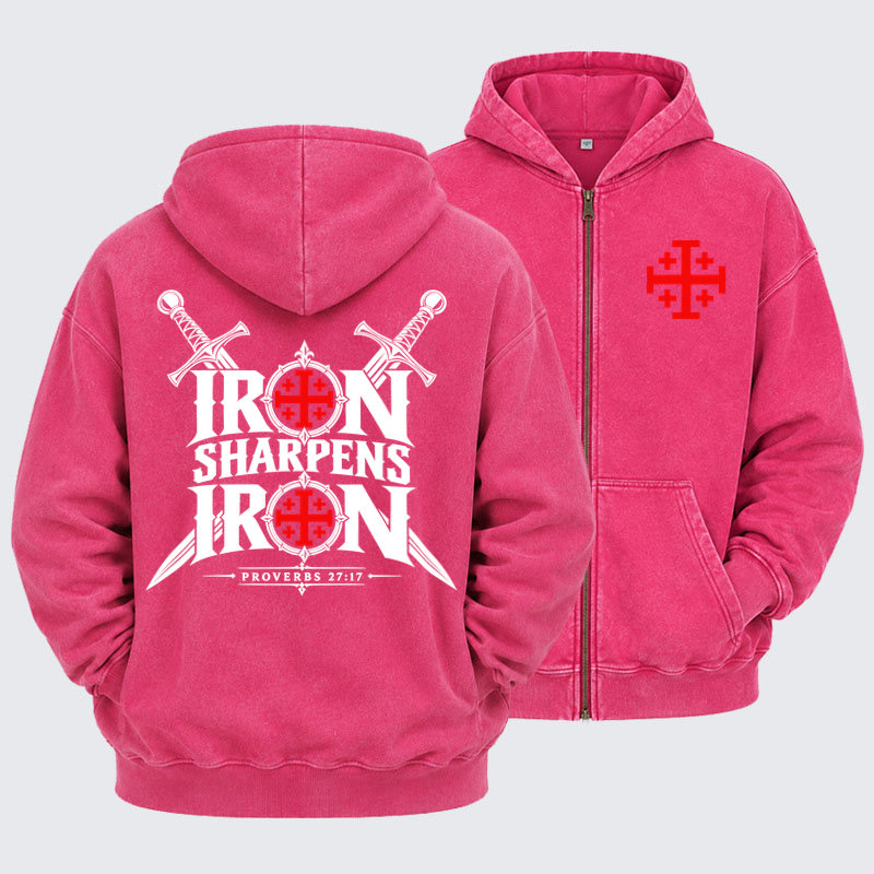 Washed Zip-Up Hoodie  – Iron Sharpens Iron Proverbs 27:17