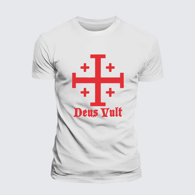 Jerusalem Cross Deus Vult  Jesus God Christian– Performance Comfort Tee