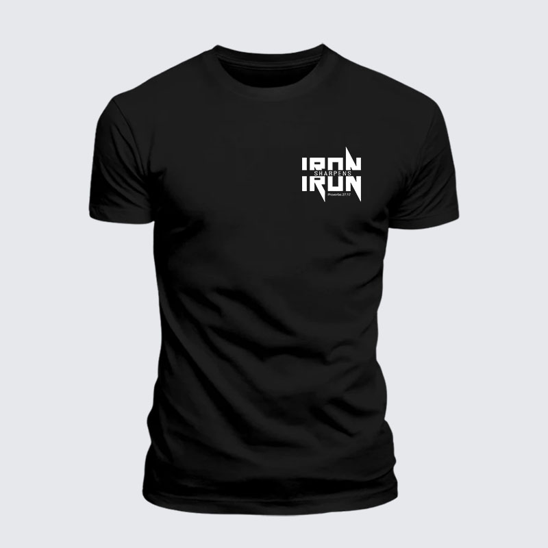 IRON SHARPENS IRON Proverbs 27:17 Jesus God Christian– Comfort Tee