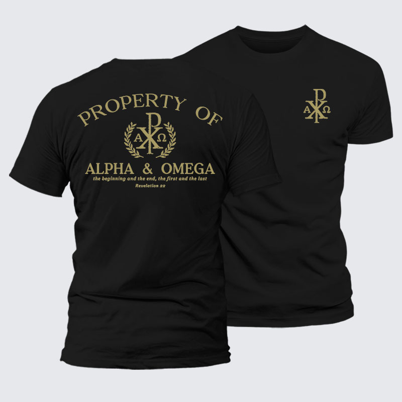 Property of Alpha & Omega Jesus God Christian – Premium Cotton Blend Tee