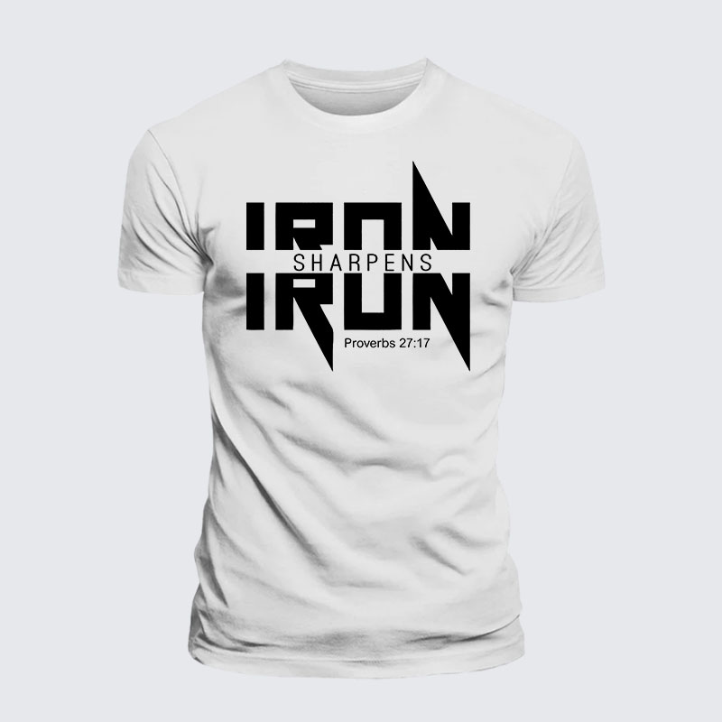 Iron Sharpens Iron Proverbs 27:17 Jesus God Christian – Premium Cotton Blend Tee
