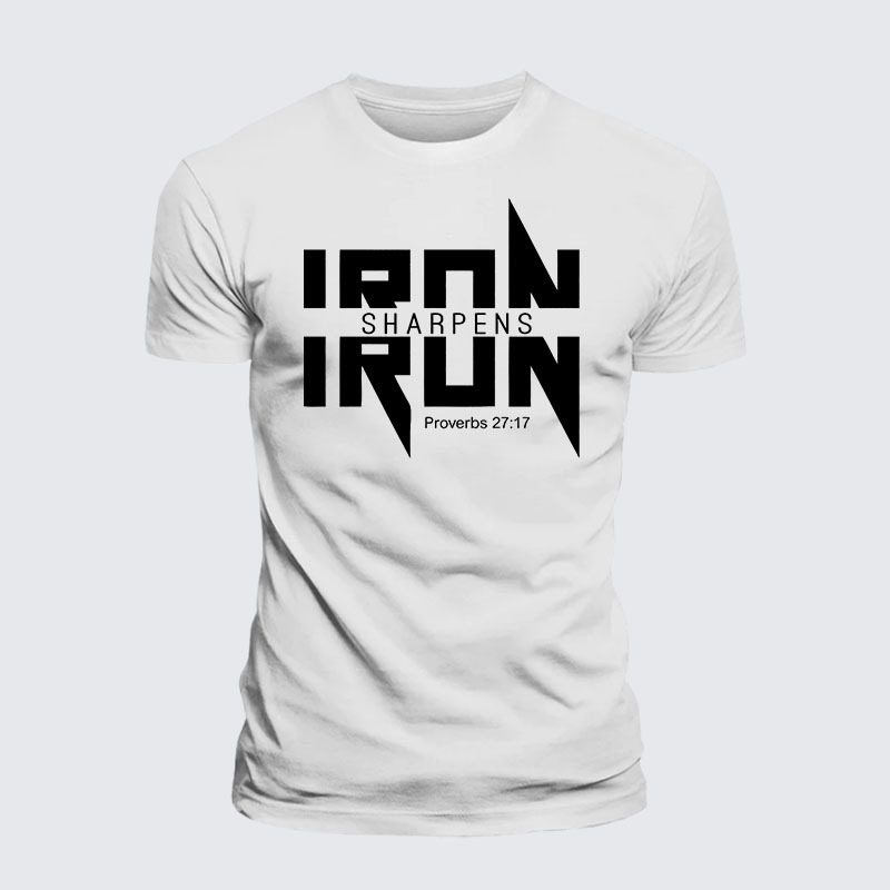 Iron Sharpens Iron Proverbs 27:17 Jesus God Christian – Premium Cotton Blend Tee