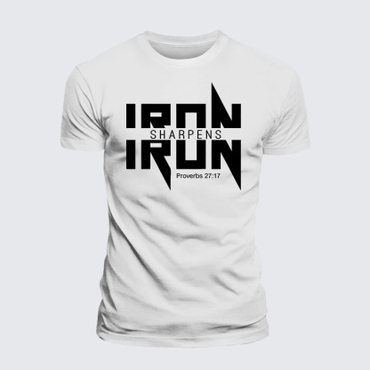Iron Sharpens Iron Proverbs 27:17 Jesus God Christian – Premium Cotton Blend Tee