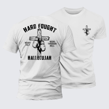 Hard Fought Hallelujah Jesus God Christian – Premium Cotton Blend Tee