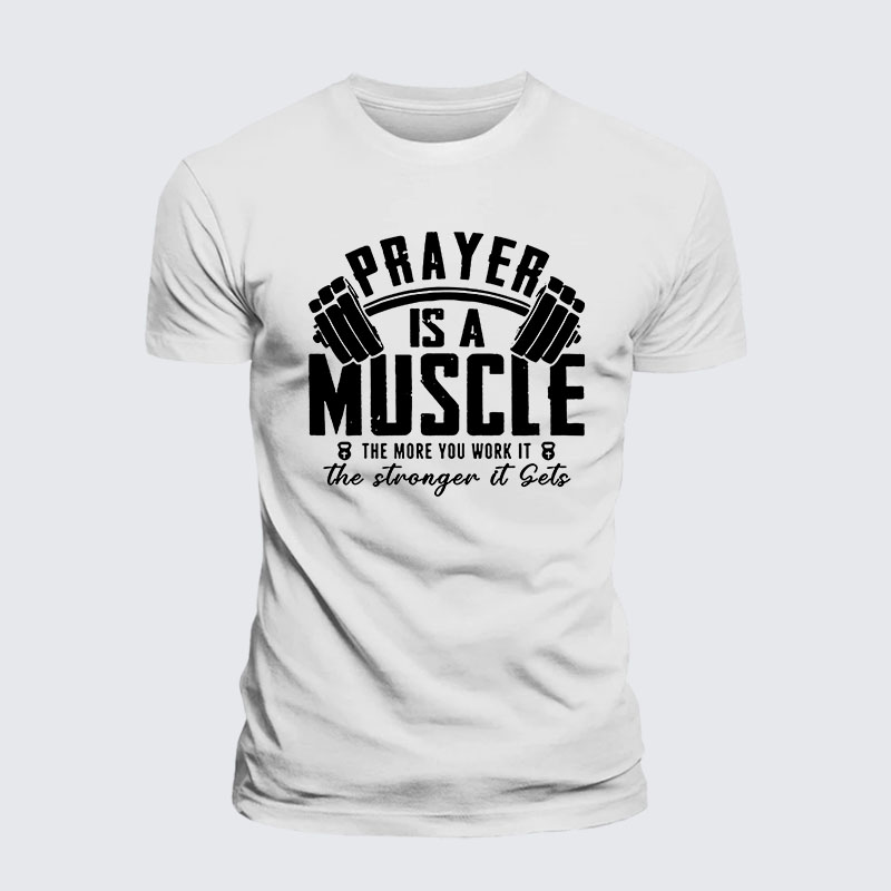 Prayer Is A Muscle Cross Jesus God Christian – Premium Cotton Blend Tee