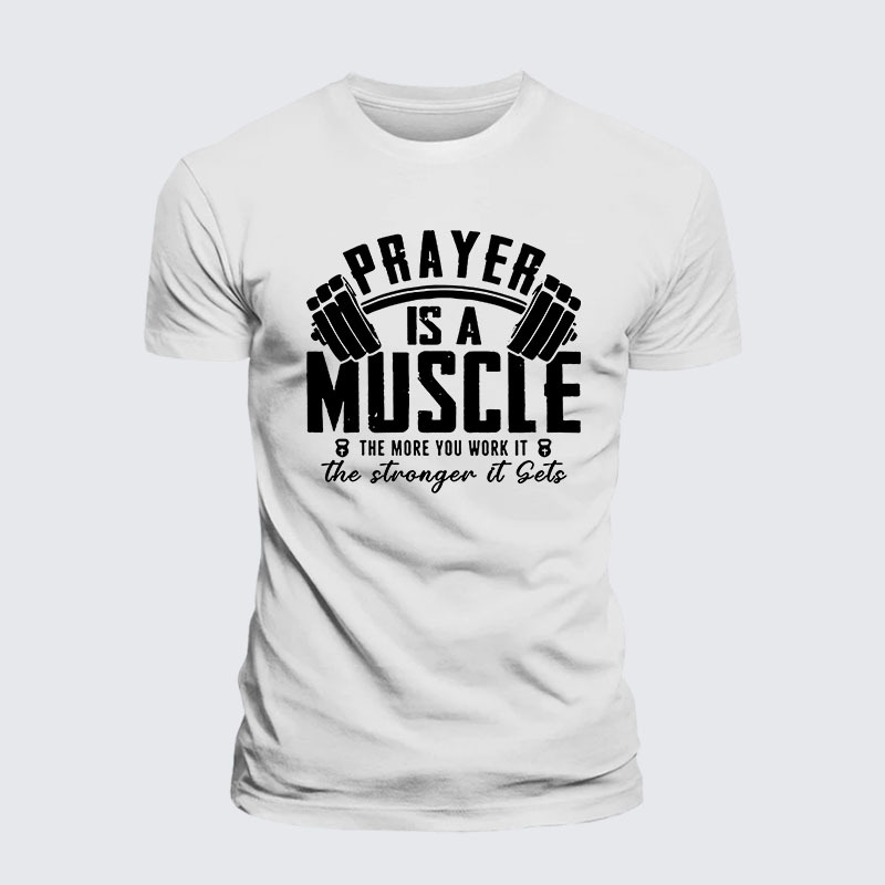 Prayer Is A Muscle Cross Jesus God Christian – Premium Cotton Blend Tee