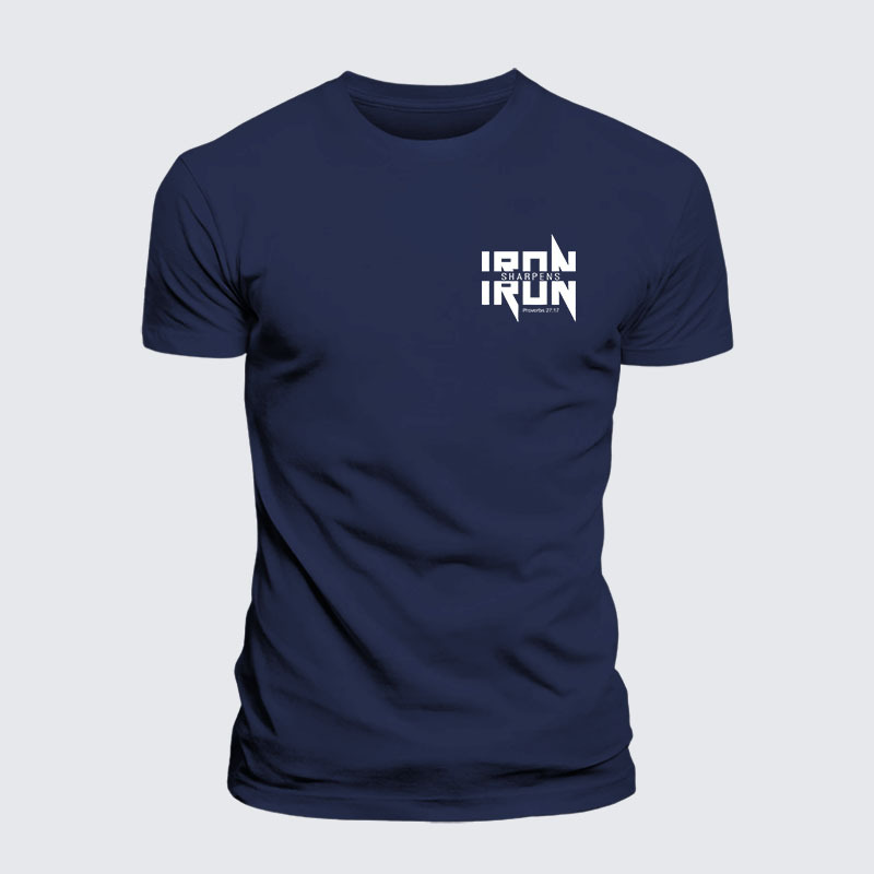 IRON SHARPENS IRON Proverbs 27:17 Jesus God Christian– Comfort Tee