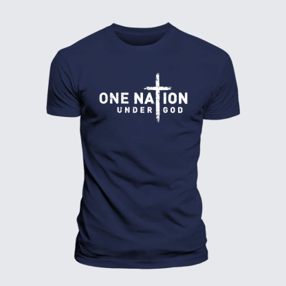 One Nation Under God Cross Jesus God Christian – Premium Cotton Blend Tee