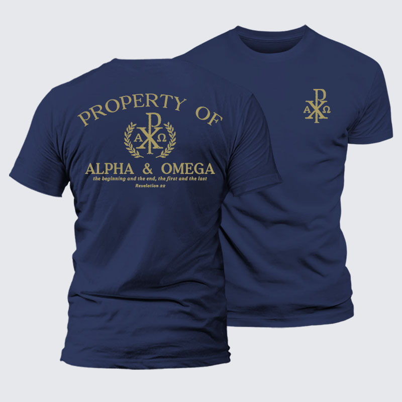 Property of Alpha & Omega Jesus God Christian – Premium Cotton Blend Tee