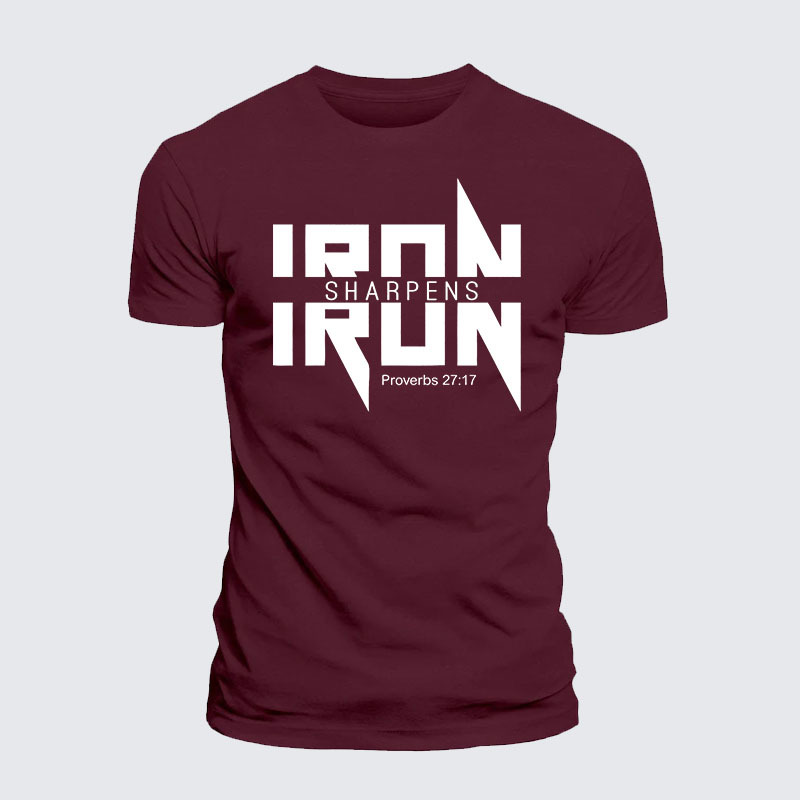 Iron Sharpens Iron Proverbs 27:17 Jesus God Christian – Premium Cotton Blend Tee