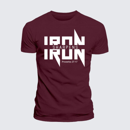Iron Sharpens Iron Proverbs 27:17 Jesus God Christian – Premium Cotton Blend Tee