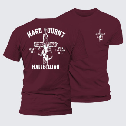 Hard Fought Hallelujah Jesus God Christian – Premium Cotton Blend Tee