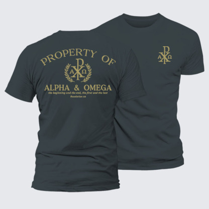 Property of Alpha & Omega Jesus God Christian – Premium Cotton Blend Tee