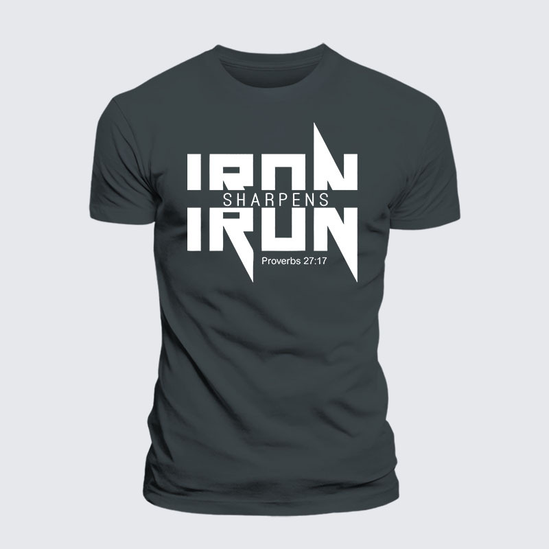 Iron Sharpens Iron Proverbs 27:17 Jesus God Christian – Premium Cotton Blend Tee