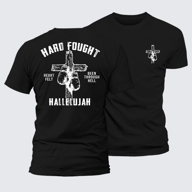 Hard Fought Hallelujah Jesus God Christian – Premium Cotton Blend Tee