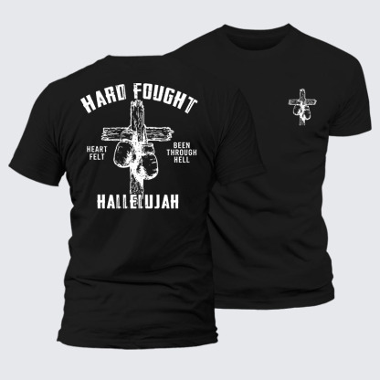 Hard Fought Hallelujah Jesus God Christian – Premium Cotton Blend Tee