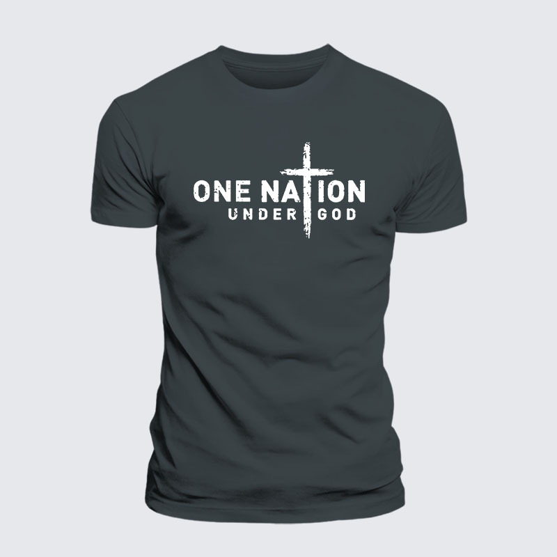 One Nation Under God Cross Jesus God Christian – Premium Cotton Blend Tee