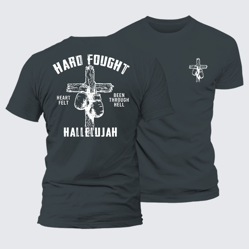 Hard Fought Hallelujah Jesus God Christian – Premium Cotton Blend Tee