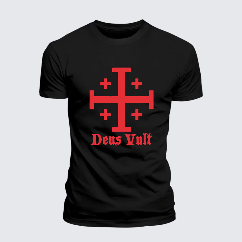 Jerusalem Cross Deus Vult  Jesus God Christian– Performance Comfort Tee