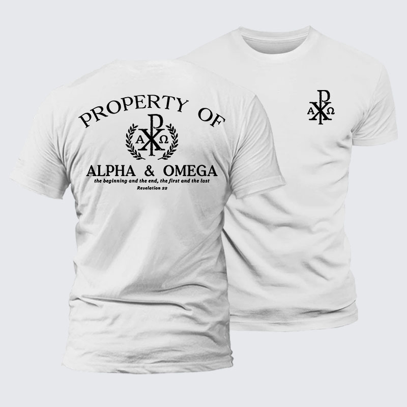 Property of Alpha & Omega Jesus God Christian – Premium Cotton Blend Tee