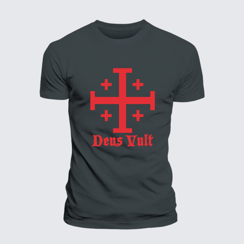 Jerusalem Cross Deus Vult  Jesus God Christian– Performance Comfort Tee