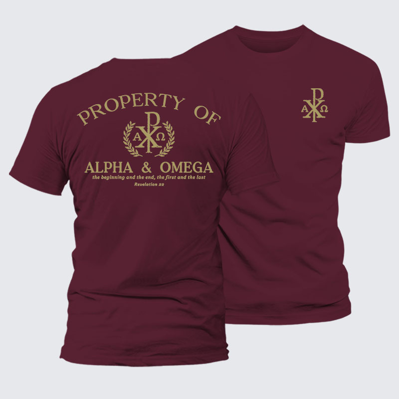 Property of Alpha & Omega Jesus God Christian – Premium Cotton Blend Tee