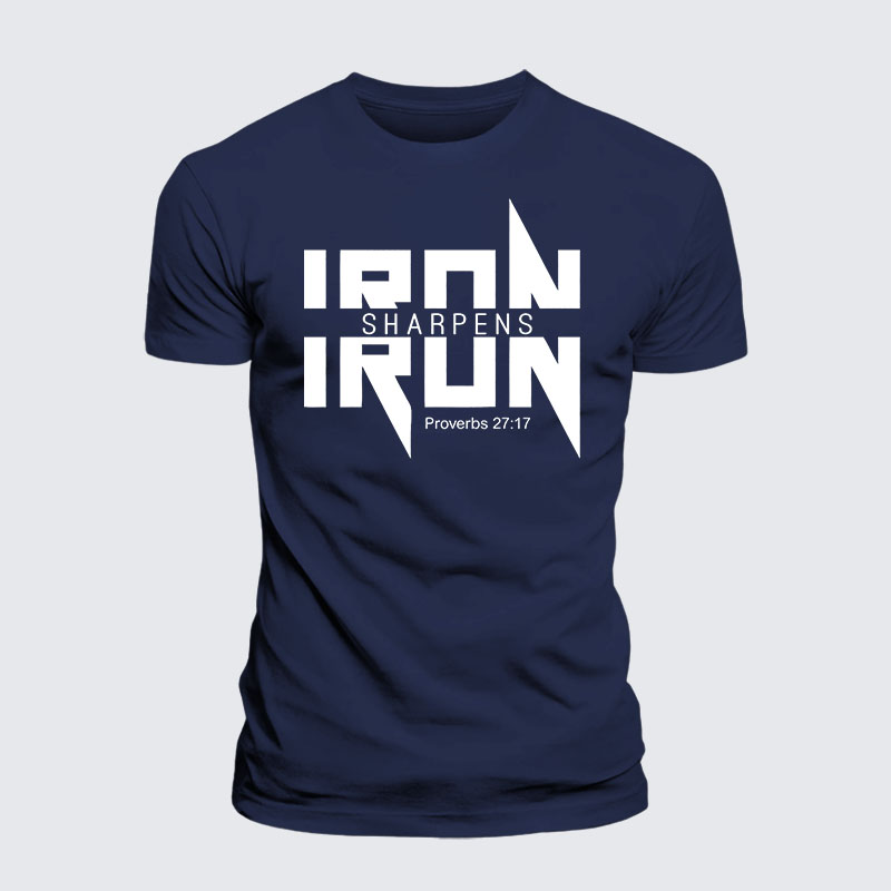 Iron Sharpens Iron Proverbs 27:17 Jesus God Christian – Premium Cotton Blend Tee