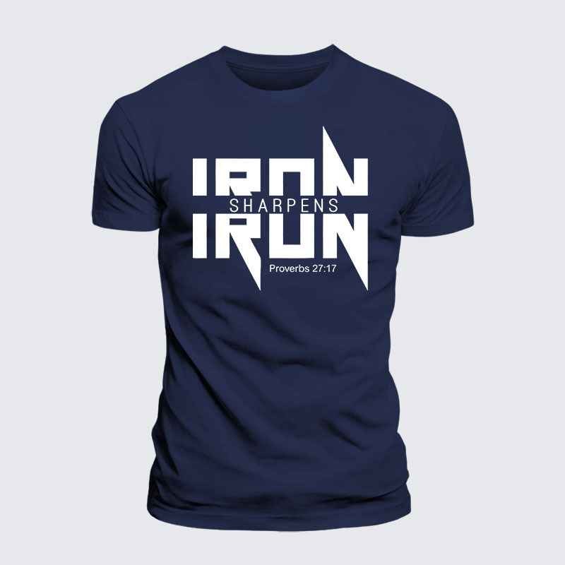 Iron Sharpens Iron Proverbs 27:17 Jesus God Christian – Premium Cotton Blend Tee