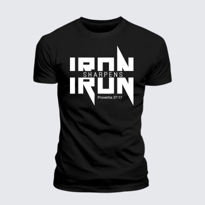 Iron Sharpens Iron Proverbs 27:17 Jesus God Christian – Premium Cotton Blend Tee