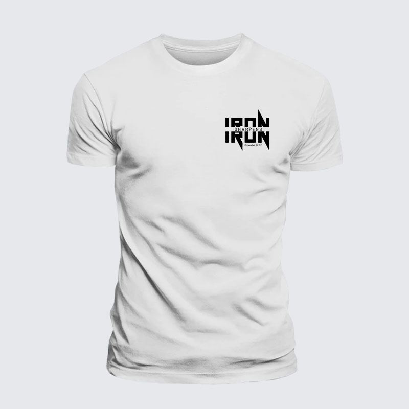 IRON SHARPENS IRON Proverbs 27:17 Jesus God Christian– Comfort Tee