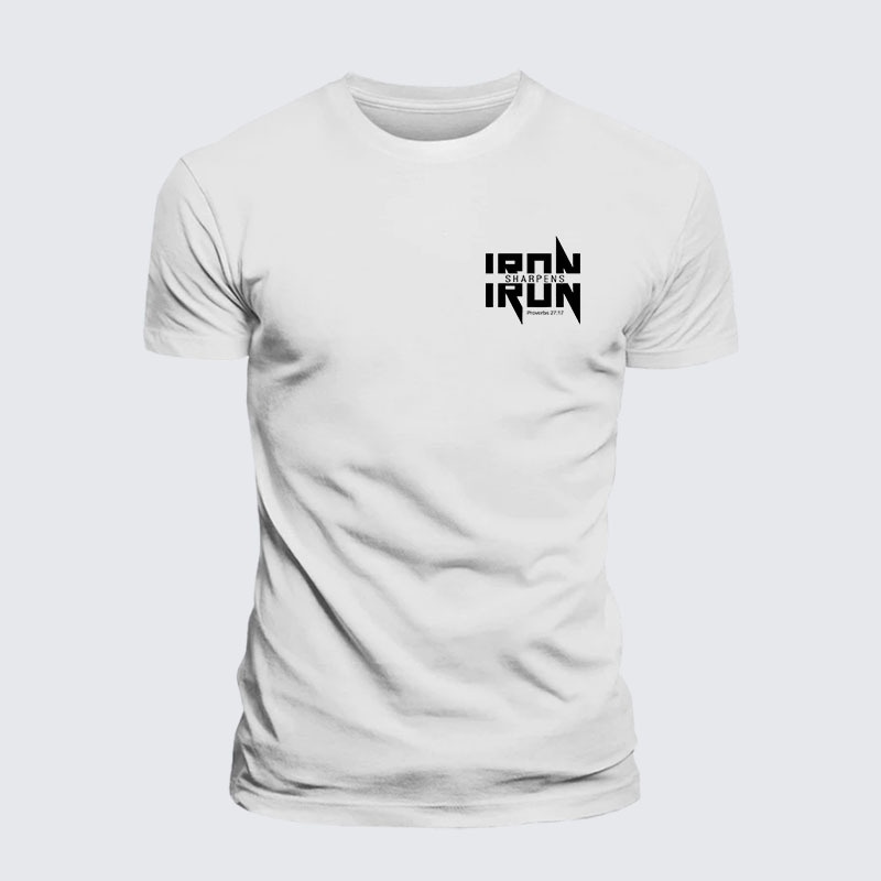 IRON SHARPENS IRON Proverbs 27:17 Jesus God Christian– Comfort Tee
