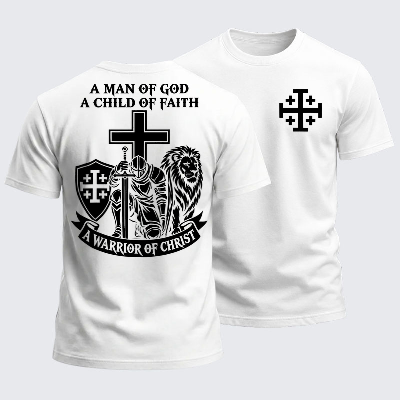 Heavyweight Cotton Tee - A Man of God – Christian Warrior Knight & Lion