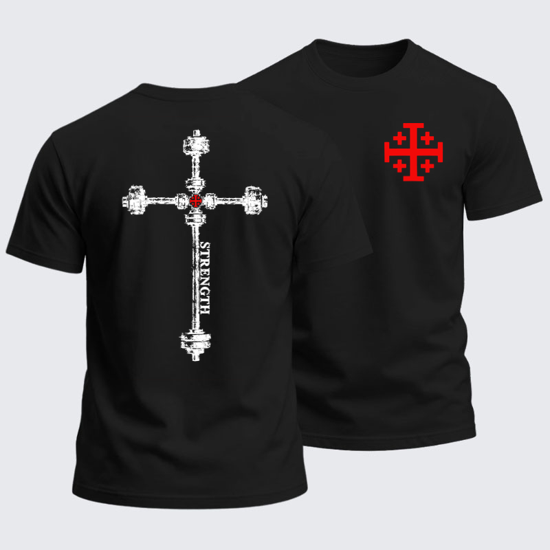 Heavyweight Cotton Tee - Strength in the Lord – Christian Gym Jerusalem Cross