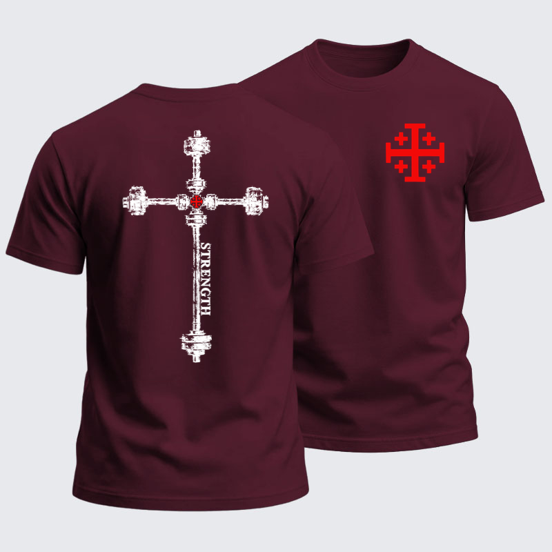 Heavyweight Cotton Tee - Strength in the Lord – Christian Gym Jerusalem Cross