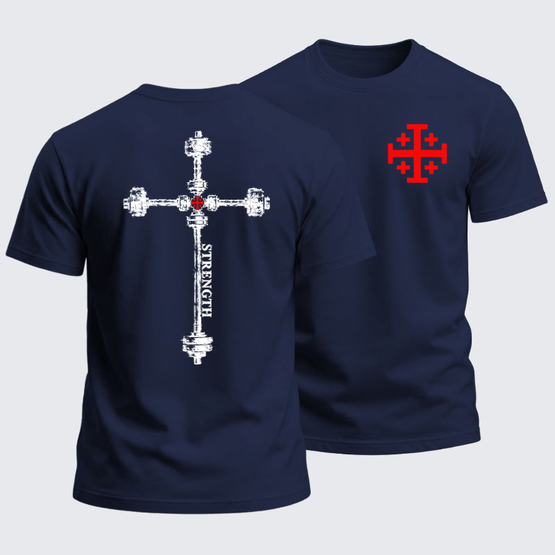 Heavyweight Cotton Tee - Strength in the Lord – Christian Gym Jerusalem Cross