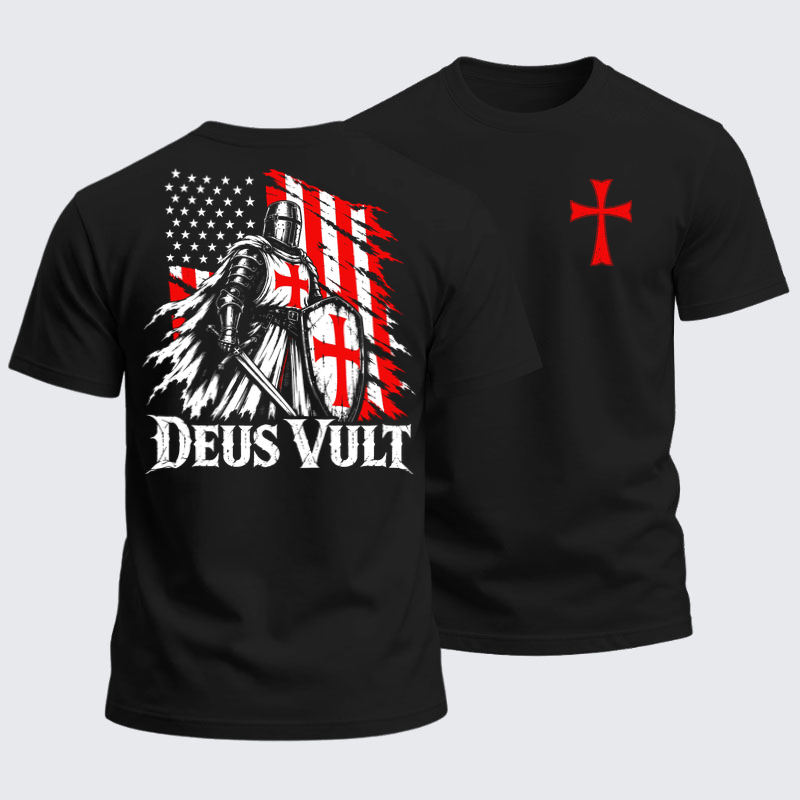 Heavyweight Cotton Tee - Deus Vult – American Crusader Christian Knight