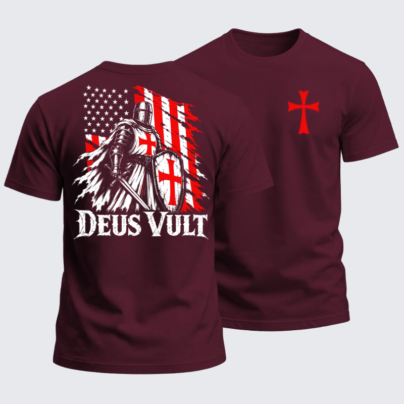 Heavyweight Cotton Tee - Deus Vult – American Crusader Christian Knight