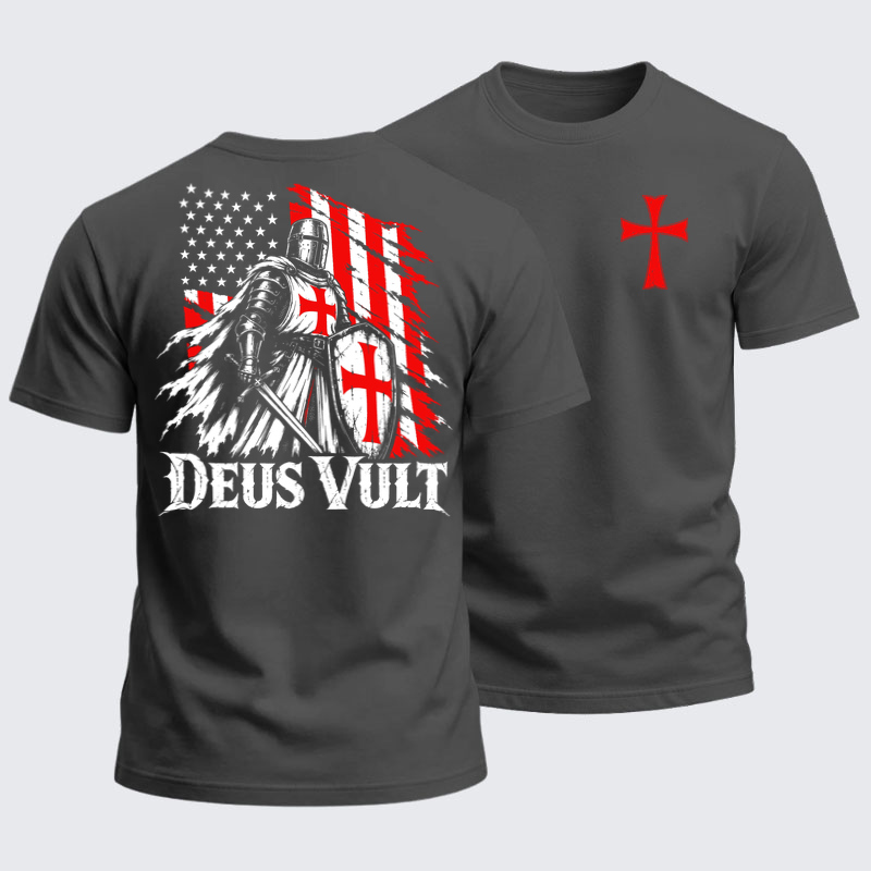 Heavyweight Cotton Tee - Deus Vult – American Crusader Christian Knight