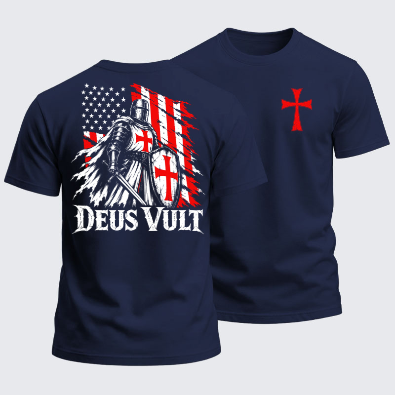 Heavyweight Cotton Tee - Deus Vult – American Crusader Christian Knight