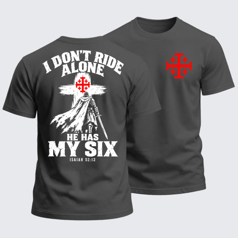 Heavyweight Cotton Tee - I Don’t Ride Alone – Isaiah 52:12 Christian Warrior