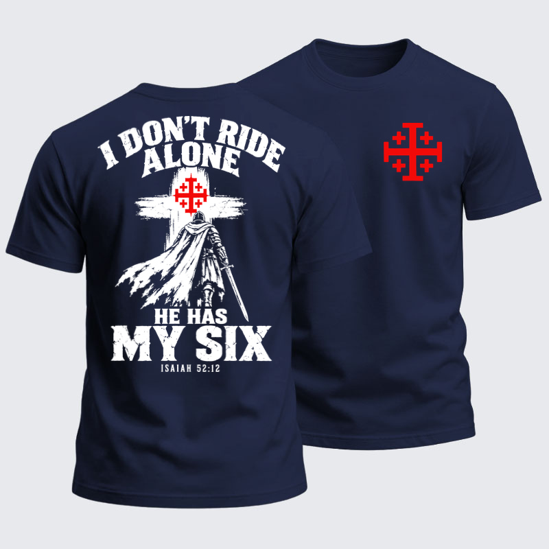 Heavyweight Cotton Tee - I Don’t Ride Alone – Isaiah 52:12 Christian Warrior