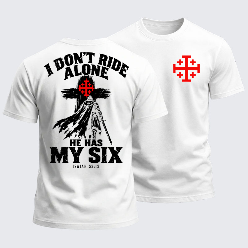 Heavyweight Cotton Tee - I Don’t Ride Alone – Isaiah 52:12 Christian Warrior